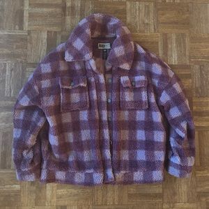 Pink plaid Sherpa Beach Riot jacket. Size S.
